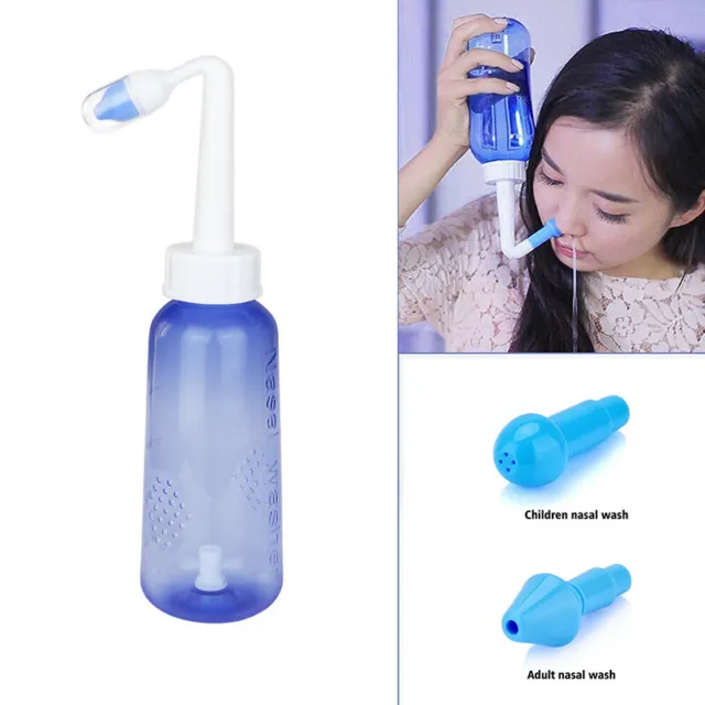 Hydro Nose Washer Neti Pot Nasal Irrigation Transparent Bottle With 2 Nozzles D