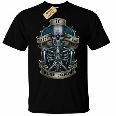 Heaven and Hell Mens T-Shirt biker skull skeleton gothic rock punk goth metal