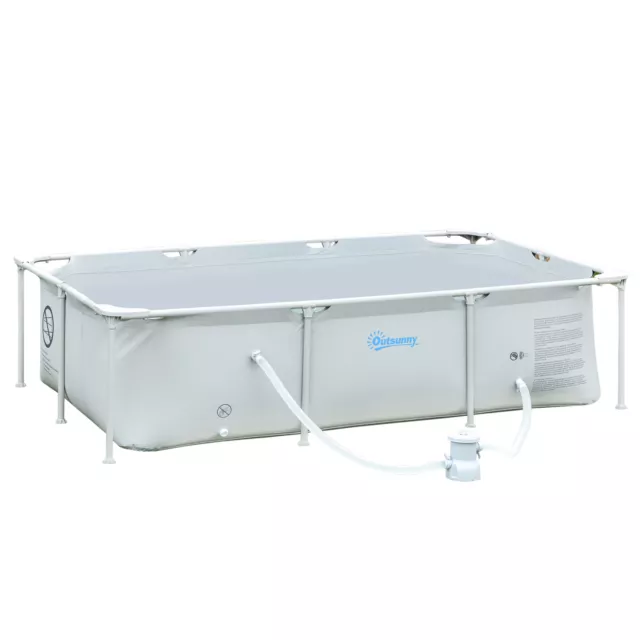 Outsunny Steel Frame Swimming Pool w/ Filter Pump and Reinforced Sidewalls, Grey