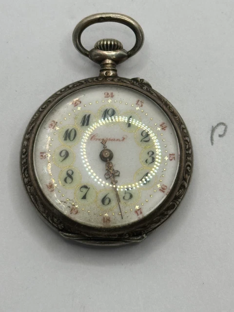 Montre à Gousset Ancienne En Argent Fin - Avec Sa Clé, Fonctionne, Cadran émaillé Blanc
