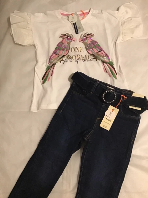 River island mini girls aged 2-3 years glitter buckle belted jeggings outfit BNW 12