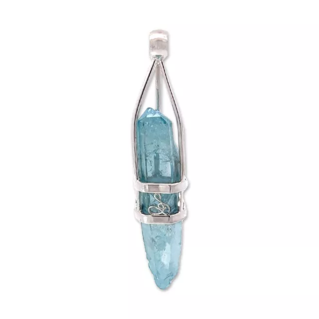 Stones Desire Aqua Aura Quartz Crystal Pendant Necklace (22") Blue