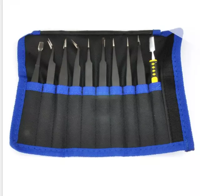 Kit de herramientas de mantenimiento reparación de pinzas antiestáticas ESD 10 piezas