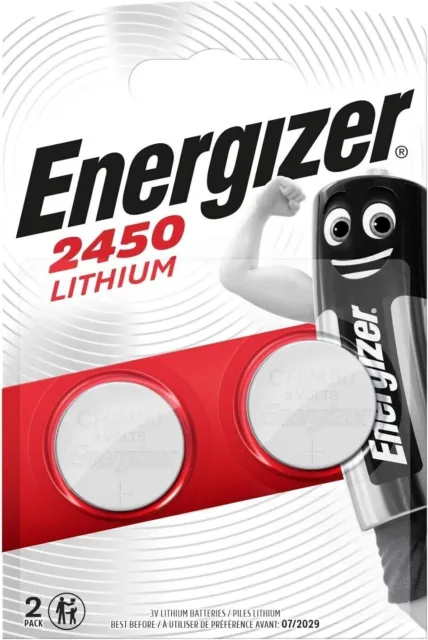 2 x Energizer CR2450 3V Lithium Coin Cell Battery 2450 DL2450 Long Expiry Pack