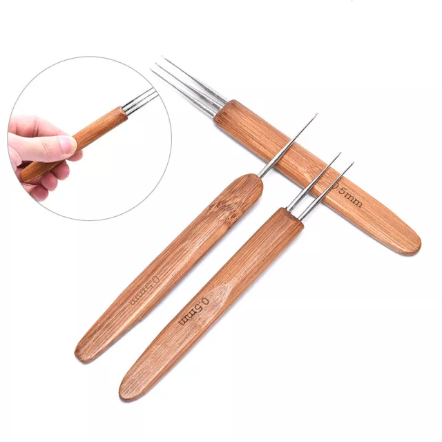 1/3pcs 0.5mm Dreadlock Crochet Needle Hook Bamboo Handle Hooks Tools Mak-xd