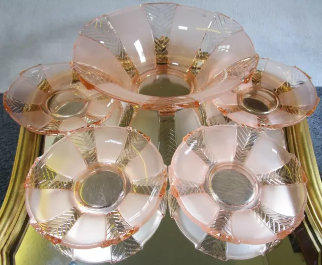 Lovely Vintage Art Deco Pink Apricot Depression Glass Bowl- 4 Sherbet Dish Plate