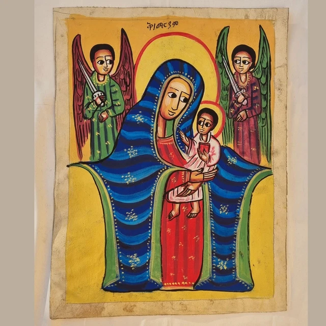 ethiopie-peinture-religieux-image-pieuse-icone-arte-marie-et-l-enfant