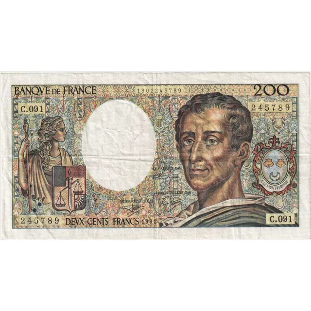 [#635543] France, 200 Francs, Montesquieu, 1991, C.091, TTB+, Fayette:70.11, KM: