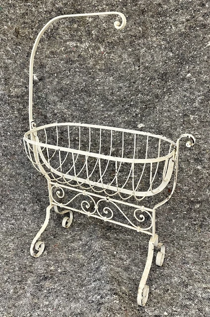 Antique Wrought  Iron Ornate Dolls Cradle / Crib / Rocking Bed Shabby Chic
