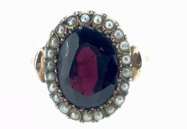 Antique Rose Gold Garnet Pearl Ring Size T Us 9.5 Georgian Victorian