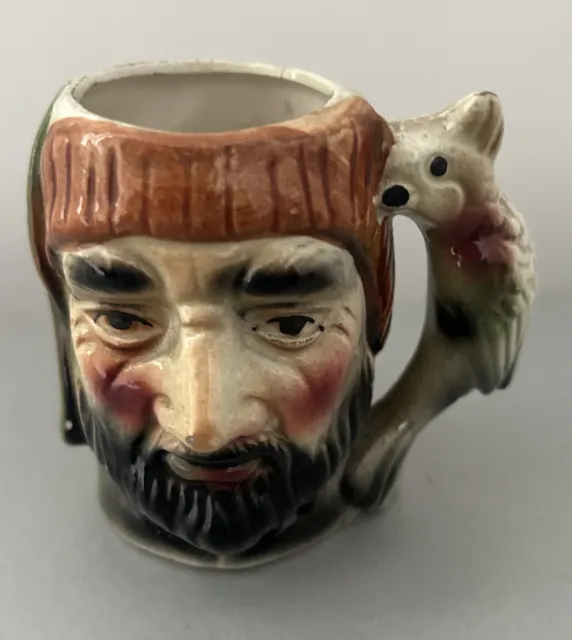 Unmarked Vintage English Ceramic Toby Character Mug Pirate W/Parrot  on Shoulder