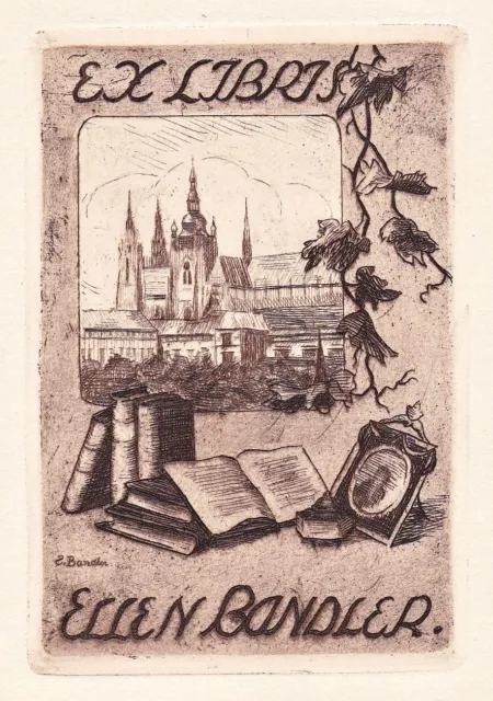 Exlibris Ellen Bandler Bookplate Ex-Libris Gravure À L'Eau-forte Eau-Forte