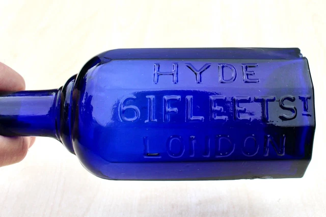 VINTAGE c1900s HUGE 14oz HYDE FLEET ST LONDON BIRDS BEAK COBALT BLUE INK BOTTLE