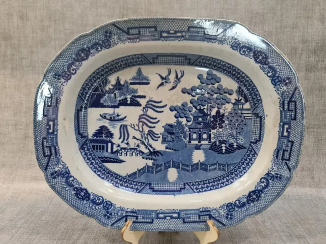 Antique Blue & White Transfer Ware Willow Pattern Platter #224