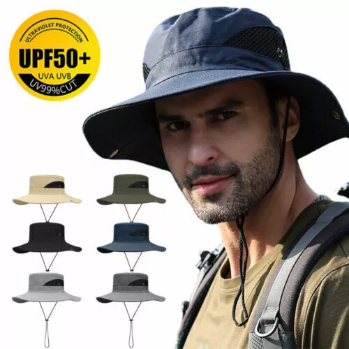 UPF 50+ Herren Bucket Hat Sonnenhut Wide Brim Boonie Hat Sommer-Angeln Wanderhut