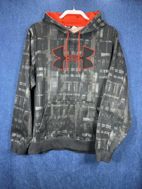 Under Armour Hoodie Mens Large Gray Urban Camo With Orange Pullover And Logo