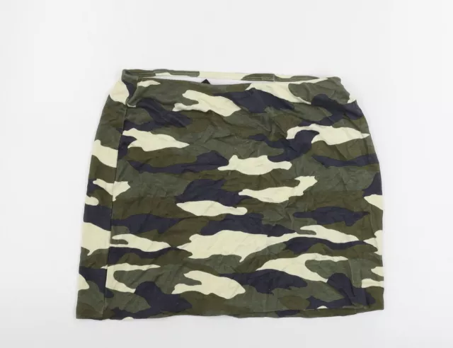 H&M Womens Green Camouflage Viscose A-Line Skirt Size S Regular