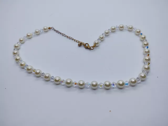 Faux Pearl and Rhinestone Necklace  17 to 20"
