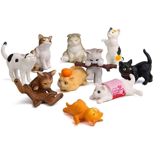 Mini Cat Statue Series 10pcs Playing Cats Ornaments Figurines Car Interior Decor