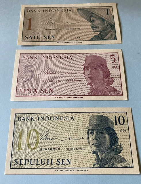 Bank Indonesia Notes - Satu Sen - Lima Sen - Sepuluh Sen 1964