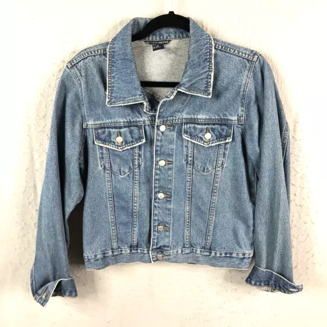 Vintage Boston Proper Jean Jacket Womens 8 Blue Denim Trucker Y2K Retro Grunge