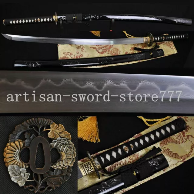 Clay Tempered Folded Steel Full Tang Blade Japanese Samurai Sword Katana Sharp