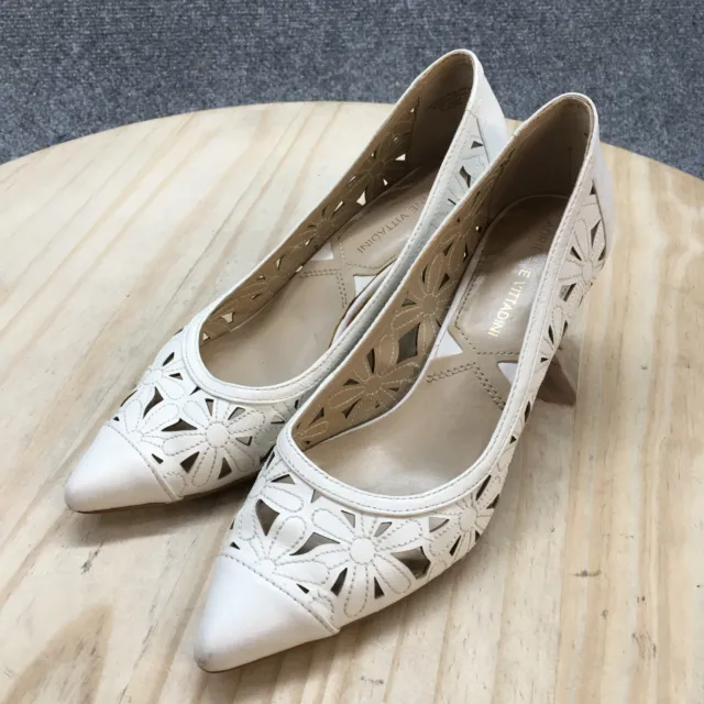 Adrienne Vittadini Shoes Womens 6.5M Sadia Pump White Leather Floral Pointed Toe 3