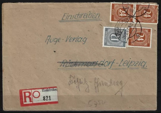 Alliierte Besetzung R-Brief Not-R-Zettel Euskirchen nach Leipzig, 1947 #1104638