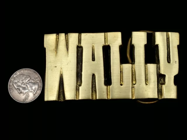 Wally Name Solid Brass Vintage Belt Buckle 3