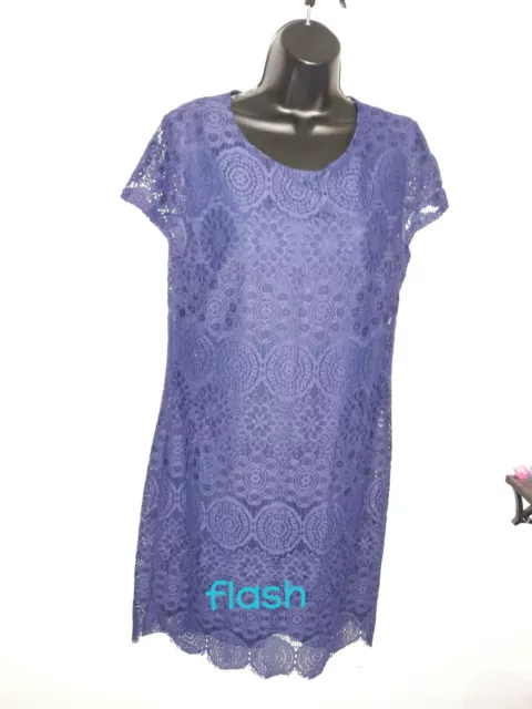 Laundry by Shelli Segal Navy Blue Short Sleeve Lace Dress Size 10 Exposed Zipper