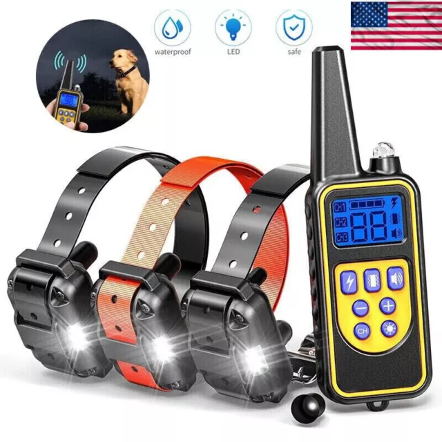 Dog Shock Training Collar Rechargeable Remote Control Waterproof IP67 875 Yards