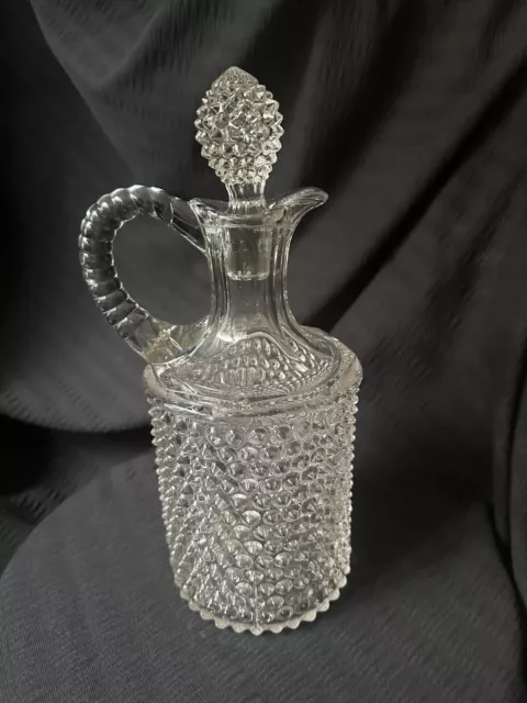 1880's EAPG Antique Pointed Hobnail Decanter with Stopper 11" H 4.5" W 