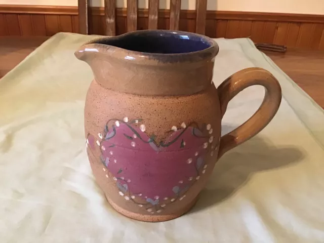 Vintage Pottery/Stoneware Pitcher Hand Painted And Signed By Artist STUNNING