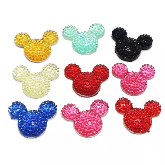 40 Mixed Color Flatback Resin Dotted Rhinestone Gems Mouse Head 24X20mm