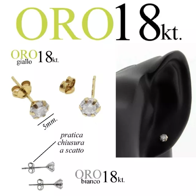 PAIO orecchini UNISEX ORO 18kt. PUNTO LUCE 5mm ZIRCONE taglio brillante a GRIFF