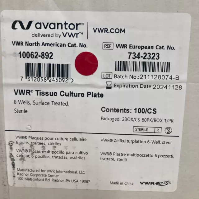 New Sealed 100 VWR Plate Tissue Culture Wells - 10062-892 - Exp 11/2024
