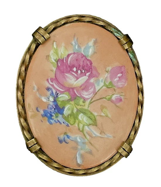 Broche Vintage Limoges – Scène Romantique Peinte à La Main – Porcelaine De Limoges France