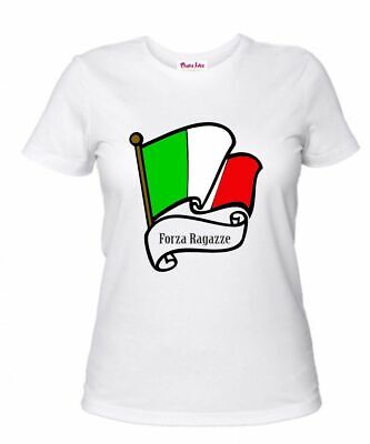 t-shirt donna bianca scritta forza ragazze calcio italia squadra