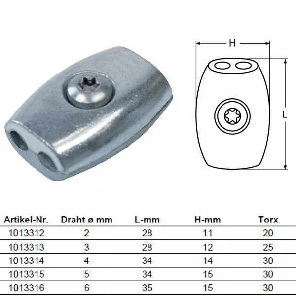 Morsetto per Fune Metallica Forma di Uovo Acciaio Inox A4-AISI 316 Accessori