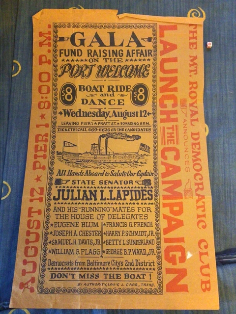 Rare Poster Election Senator , Baltimore, Mount Royal ,Julian Lapides 1970