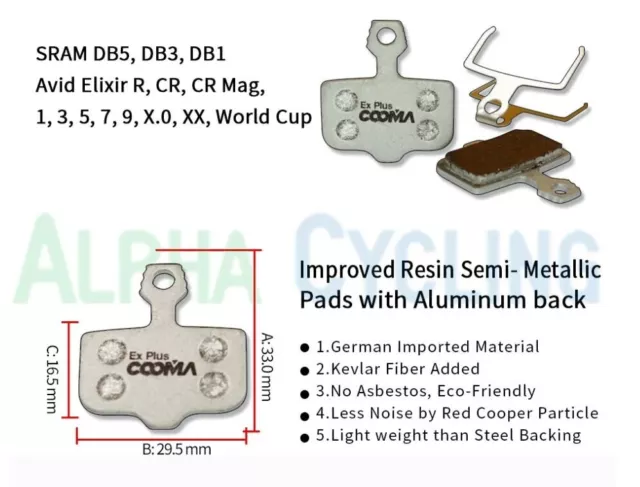 For Avid SRAM DB1, DB3, DB5 disc brake pads, 1 pair