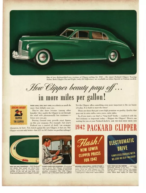 1942 Packard Clipper Touring Sedan Green 4-door art Vintage Print Ad