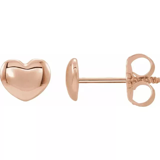 14K Rose Gold Youth Puffed Heart Earrings