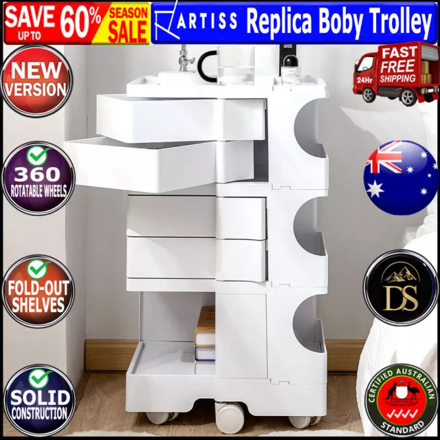 ArtissIn Bedside Table Drawer Wheels Organizer Replica Boby Trolley 5T/ White