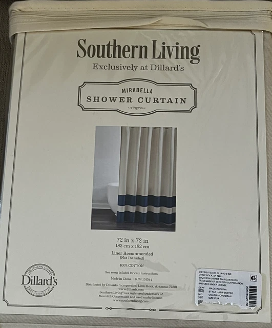 NEW Southern Living Mirabella beige deep blue stripe shower curtain 72x72 Cotton