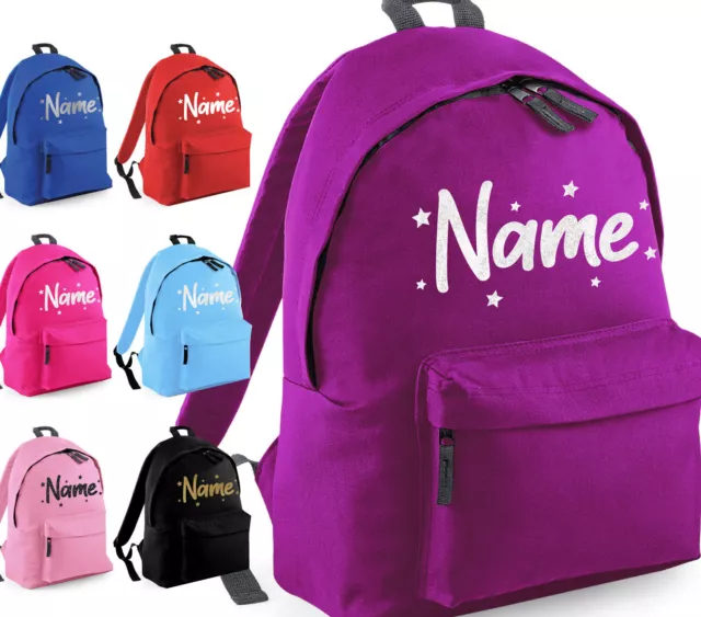 Personalised School Backpack Bag Stars Any Name Text Kids PE Kit Girls Boys Gift