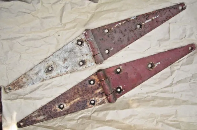 2 Vintage 20 3/8" Rustic Old Red & White Barn / Shed Strap Hinges