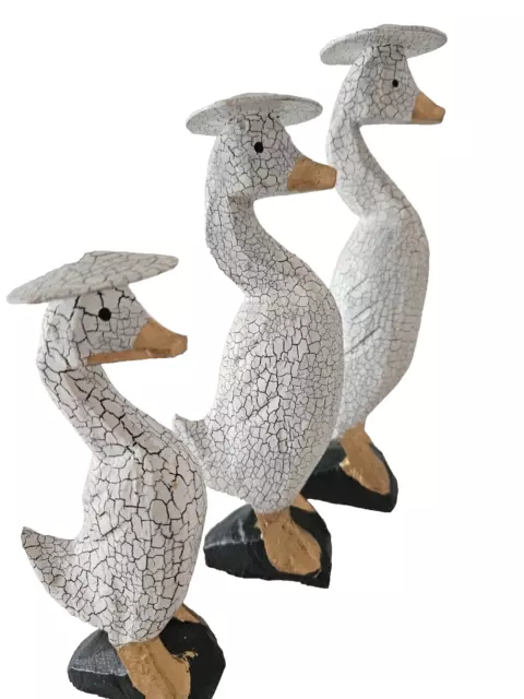 🕉 Beautiful Bali Hand Carved Wooden Ducks 1 Set X 3. Ornamental. Homewares  🕉