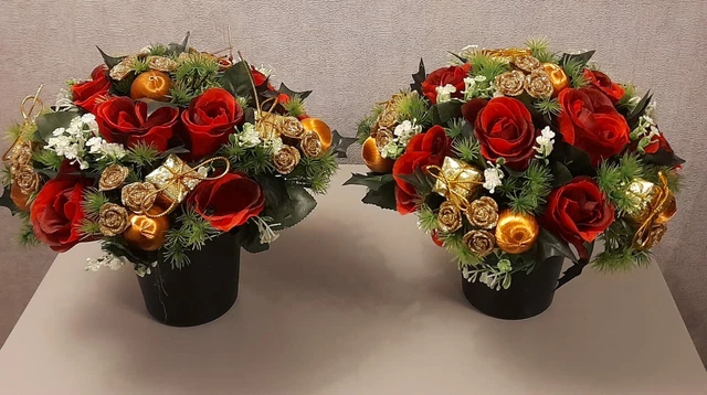 2x Artificial Flower Christmas Grave Pots