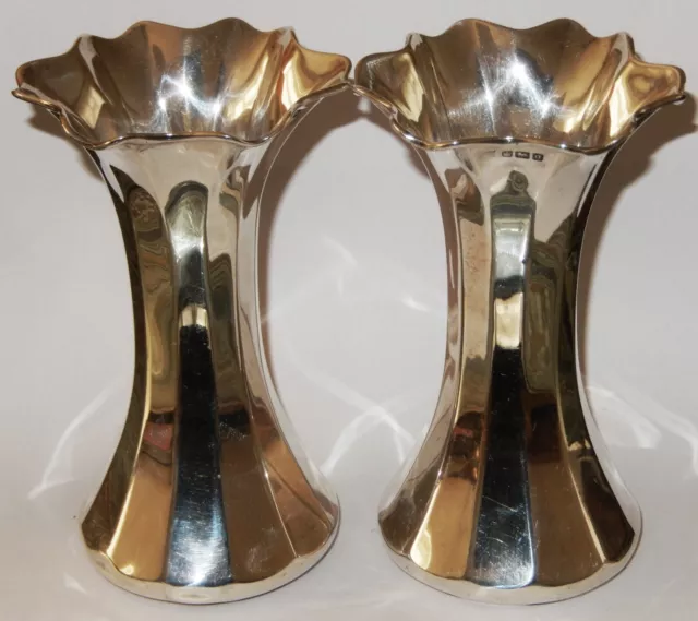 Fine Quality pair of 2 Antique Edwardian Solid Silver Vases;  Sheffield 1906